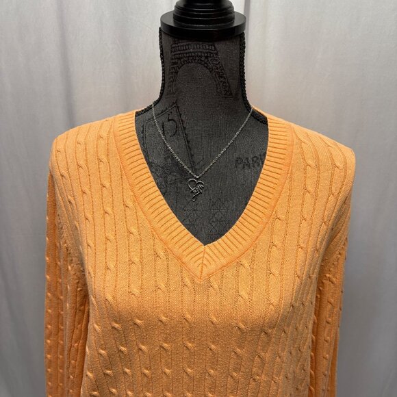 Studio Works Sweater Womens Sz XL Orange Cable Knit V-Neck Long Sleeve Pullover - Picture 2 of 8